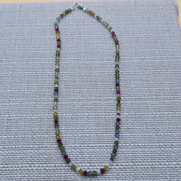 16 Inch Sterling Silver Colorful Crystals Necklace B559 - Picture 1 of 6